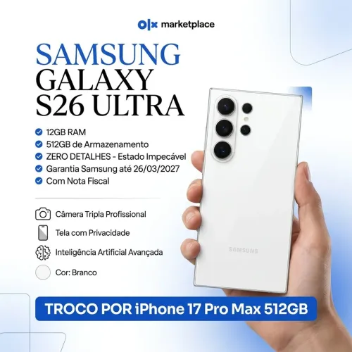 Samsung Galaxy S26 Ultra Branco 512GB | Na Garantia e c/ Nota Fiscal | Troco por Iphone