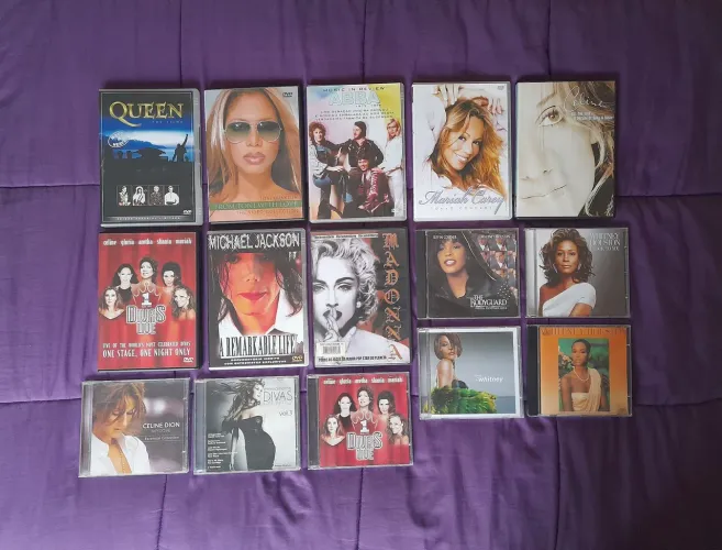 Coleção de CDs e DVDs Madonna Whitney Mariah Michael Celine Toni ABBA Queen Divas e mais..