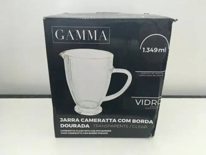 Jarra de Vidro Gamma Canelada c/ Borda Dourada de 1,3 litro e Jogo c/ 6 Taças de Vidro