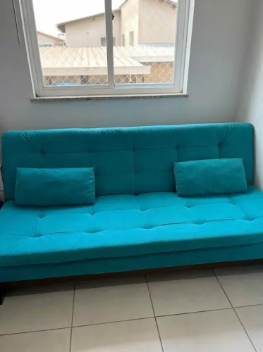 Sofá-Cama Reclinável Casal em Suede Azul-Turquesa