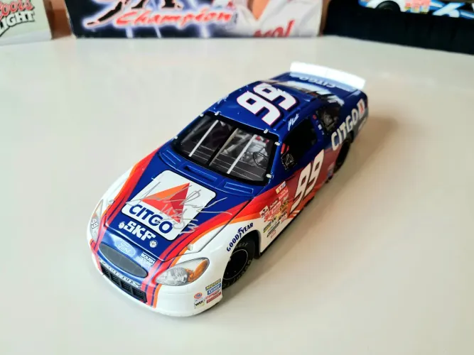 Miniatura Autografada Jeff Burton NASCAR Ford Taurus Team Caliber 1/24