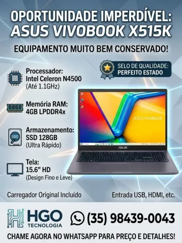 Vendo notebook Asus Vivoboom X515K - zerado