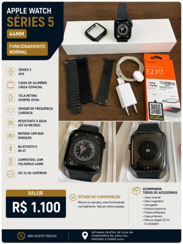 APPLE WATCH SERIES 5 44MM - R$ 1.100