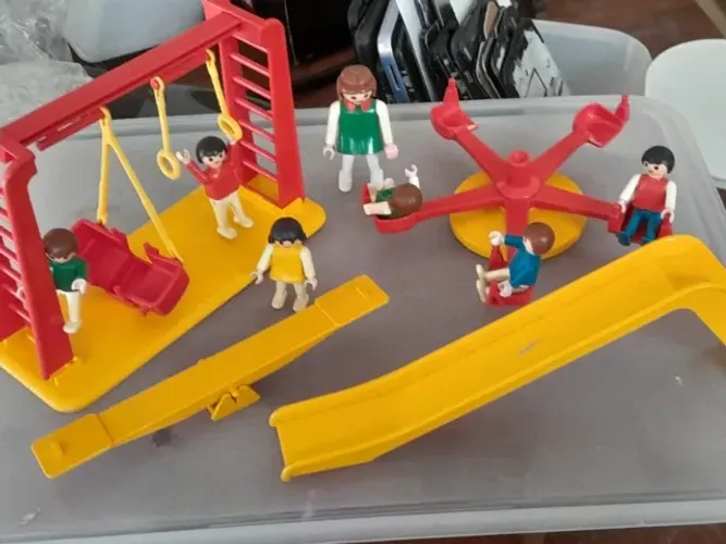 Playmobil-parquinho, antigo,c,balanco,carrocel,escorrega,gangorra