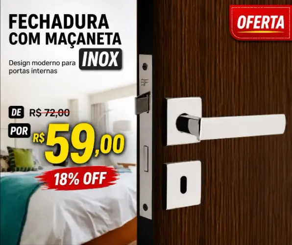 Fechadura para Porta Interna Inox 3F Roseta Quadrada 40mm - Oferta