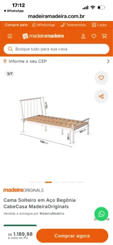 Cama solteiro de aço