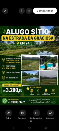 Alugo sítio, localizado na Estrada da Graciosa