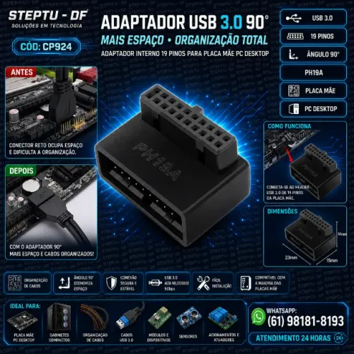 Adaptador Usb 3.0 Angulo 90 Graus Placa Mãe Pc Computador  Arduino Automação COD-CP924 