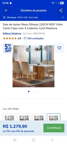 Mesa Olímpia 120 cm MDF e vidro