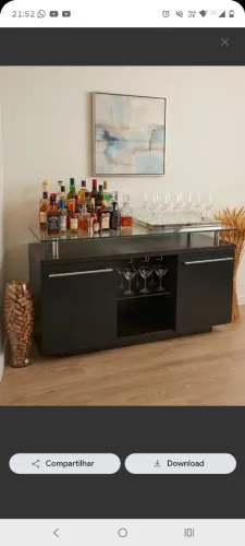 Aparador Buffet Bar Vintage - Compacto, Vidro Grosso e Madeira Nobre