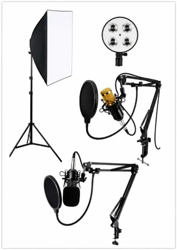 Softbox 50x70 + 2 microfone + Tripé