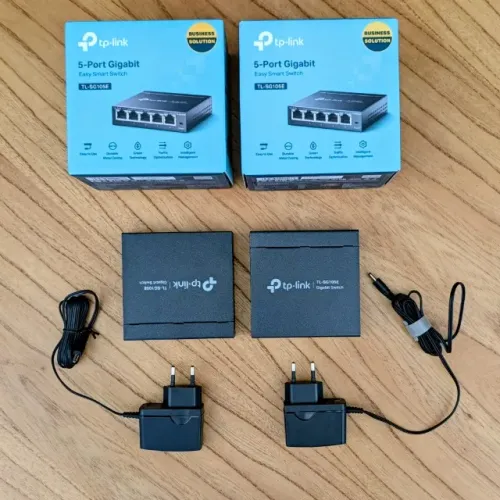 Par 2x Switch Gigabit TP-Link TL-SG105E 5 Portas Metal Easy Smart Gerenciável Na Caixa
