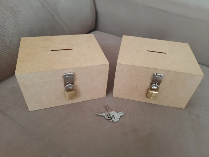 Kit Caixa Cofre MDF Com Cadeado 