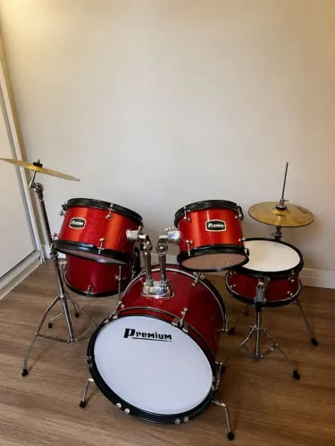 Bateria Infantil Premium DX45 10 Peças Vermelha Completa 12 Anos