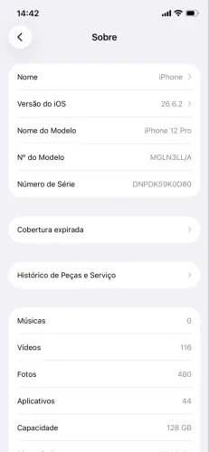 iPhone 12 Pro 128 funcionando perfeitamente, só o Face ID que não está pegando