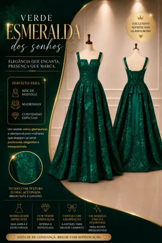 Vestido mãe de noivo verde esmeralda