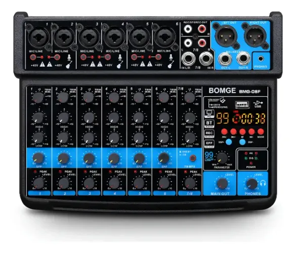 Mixer 8 Canais com USB MP3 Player, gravador MP3, Bluetooth e central de efeitos Dsp