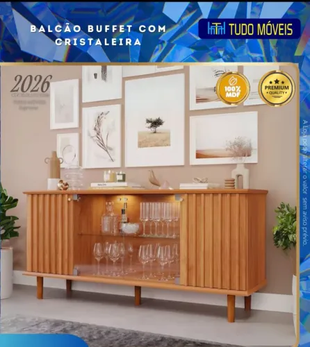 BALCÃO BUFFET COM CRISTALEIRA