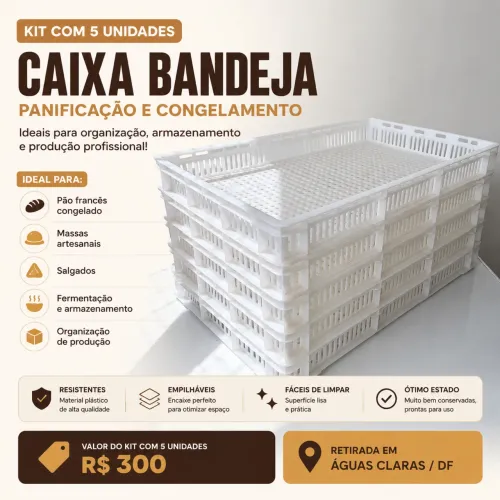 Kit com 5 Caixas Bandeja para Panificação e Congelamento