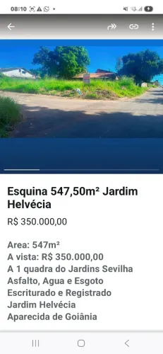 lote no Jardim Helvécia, Aparecida de Goiânia.