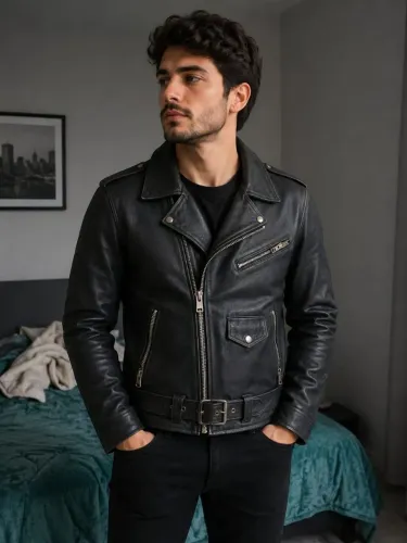 Jaqueta motoqueiro couro legítimo 