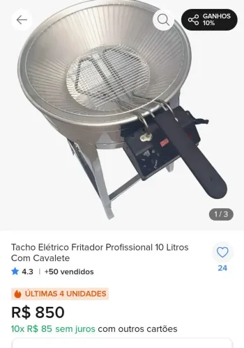 Fritadeira elétrica com cavalete 10 litros