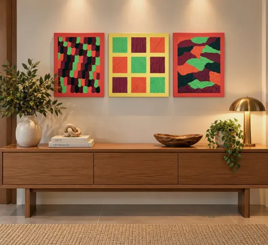 Kit 3 Quadros Decorativos Abstratos Em Tela Colorida