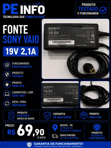 Fonte Original Sony Vaio 19V 2.1A Funcionando