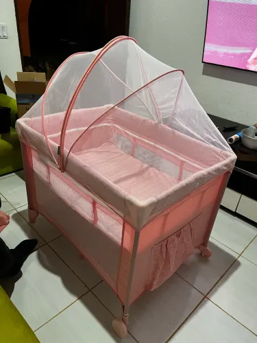 Berço cosco nany 0 a 18kg rosa rajado 