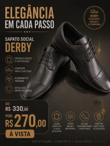 SAPATO SOCIAL DERBY COURO PROMOÇÃO