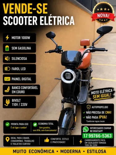 Scooter Moto Elétrica MD2S Nova - 1000W (Não precisa de CNH)