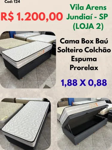 Cama box baú solteiro colchão espuma