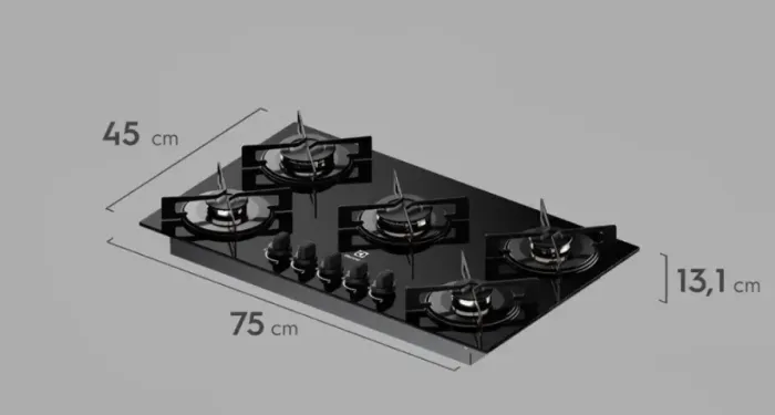 Cooktop 5 Bocas a Gás Electrolux Mesa de Vidro Efficient Grade de Aço Fosco (KE5TP) Bivolt