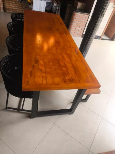 Mesa madeira de demolição 3x90 com bancos