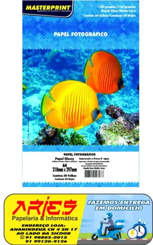 PAPEL FOTO GLOSSY DUPLA FACE A4 120G 50 FOLHAS MASTERPRINT