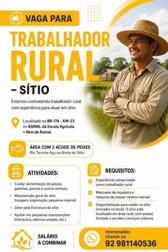 TRABALHADOR RURAL COM EXPERIÊNCIA PARA MORAR
