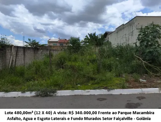 Leia a descrição: Lote 480,00m² (Frente ao Parque Macambira) Setor Faiçalville
