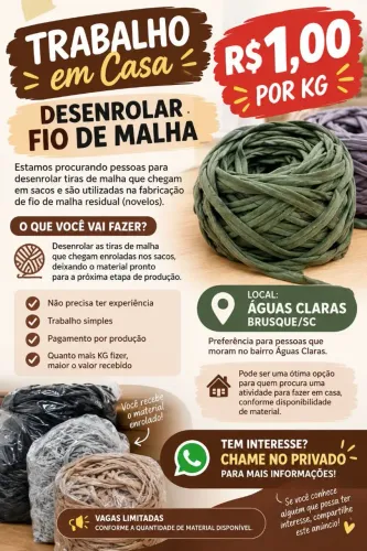 ? OPORTUNIDADE DE TRABALHO - DESENROLAR FIO DE MALHA