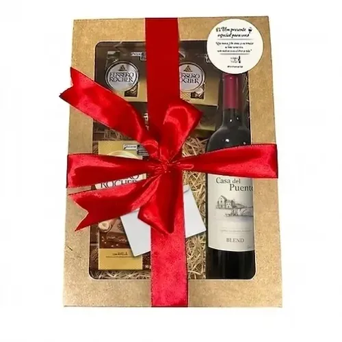 Kit Clássico com Vinho + Ferrero Rocher | Caixa com Laço