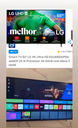 Tv LG smart 65 polegadas 4k ultra hd , webOs 25 aí processador 4k gen 8