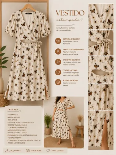 Vestido AMARO Tam 42 Midi Transpassado Creme - Perfeito Estado