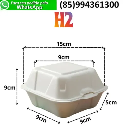 Hamburgueira Embalagem Isopor H2 Hamburguer Porções Lanches Fatia Torta Bolo 100un