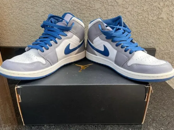 Tênis Nike Air Jordan 1 Mid Cement True Blue Cinza/azul