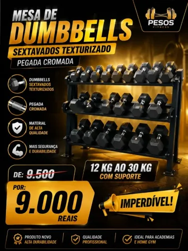 Mesa de dumbells sextavados texturizados novos 