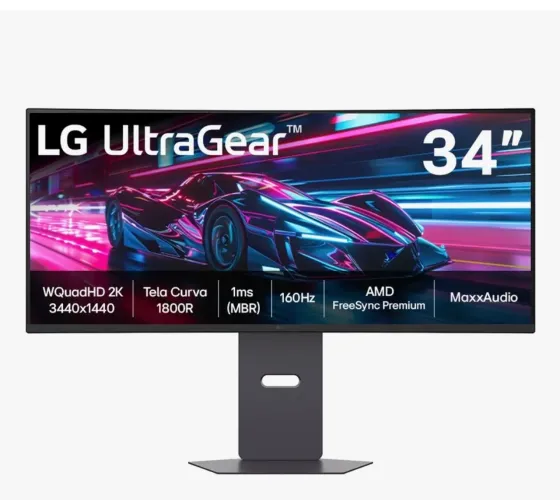 Monitor Gamer LG UltraGear Curvo 34 QuadHD 2K, UltraWide, 160Hz, Preto