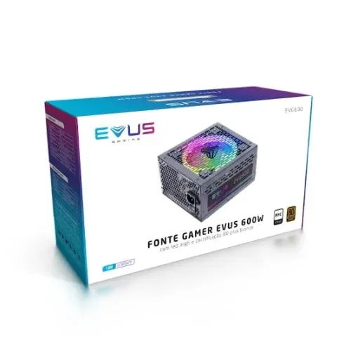 Fonte ATX Gamer Evus EVG600 ARGB 600w 80 Plus Bronze