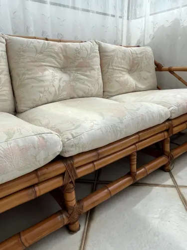 Conjunto de sofá em Bambu 3 lugares + 2 lugares + 2 poltronas 