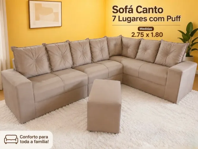 Sofá canto grande 7 lugares com puff de brinde - novo direto de fábrica paga na entrega