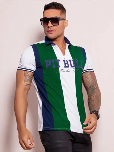 Camiseta Gola Polo Masculina Color Block Verde