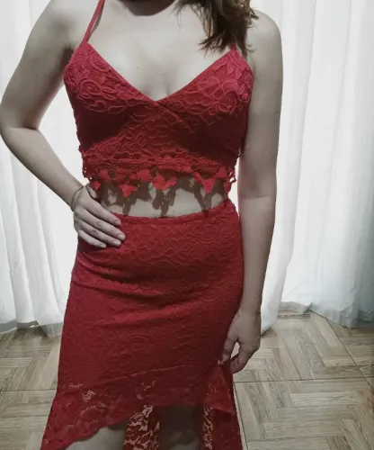 Conjunto em renda - Vermelho - Saia e Cropped - M/G 